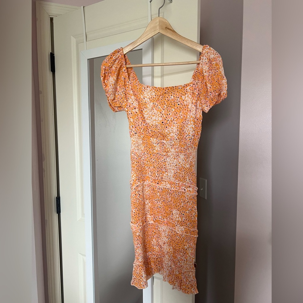 Sim & Sam Orange Floral Smocked Bodycon Dress